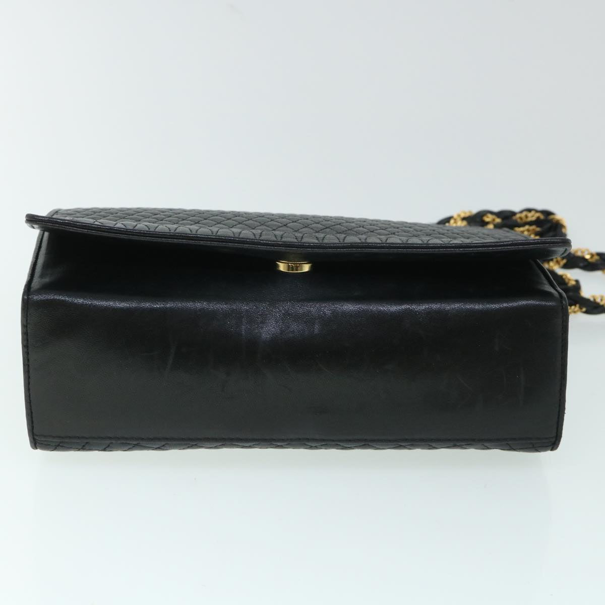 BALLY Chain Shoulder Bag Leather Black Auth ep1787