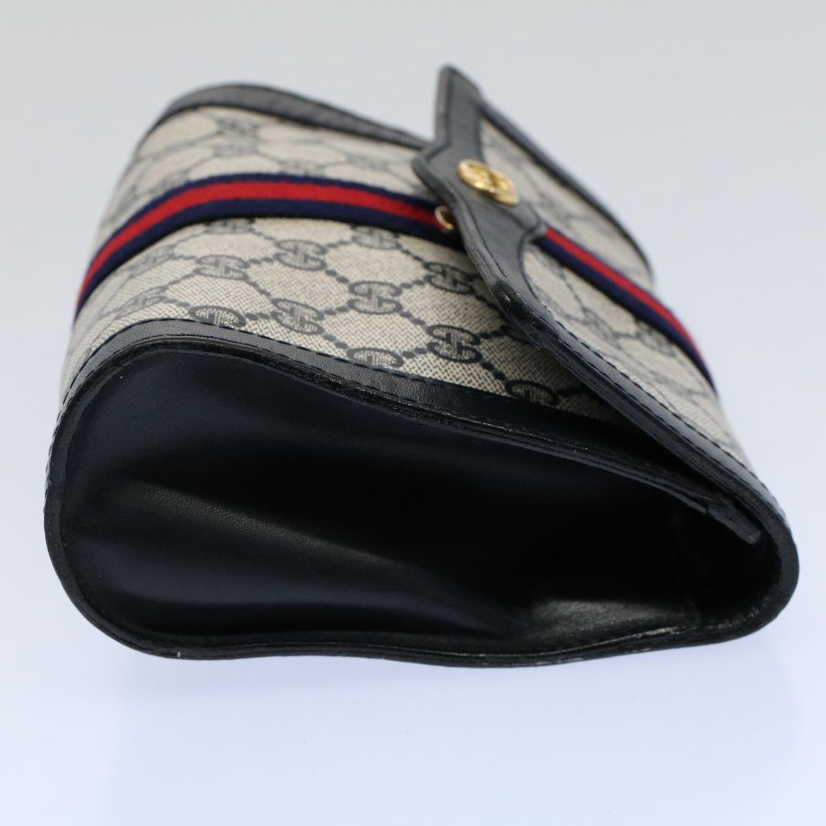 GUCCI GG Canvas Sherry Line Clutch Bag PVC Leather Gray Red Navy Auth ep1790