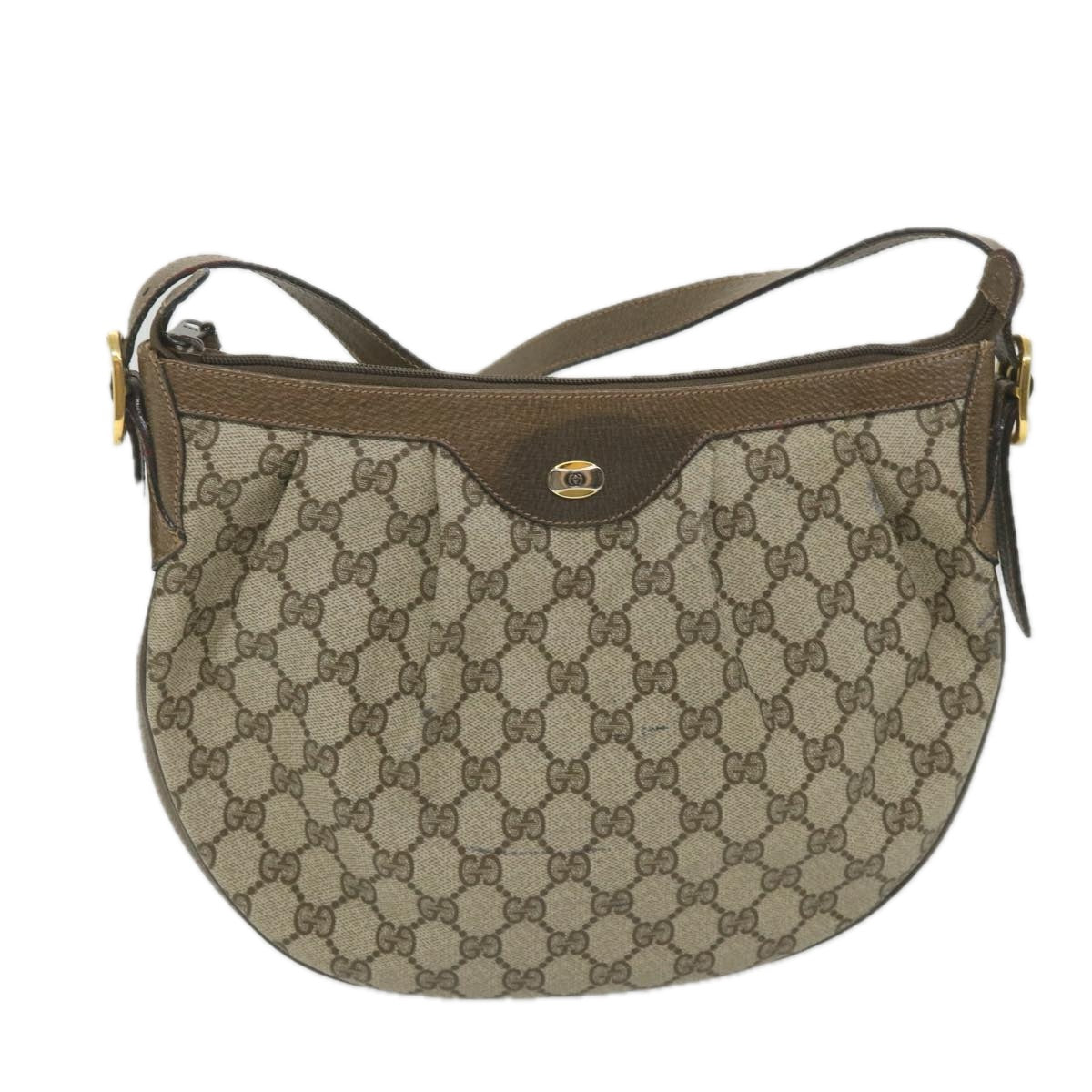 GUCCI GG Canvas Shoulder Bag PVC Leather Beige Auth ep1976