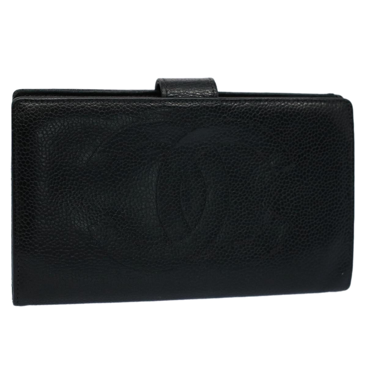 CHANEL Wallet Caviar Skin Black CC Auth ep2037