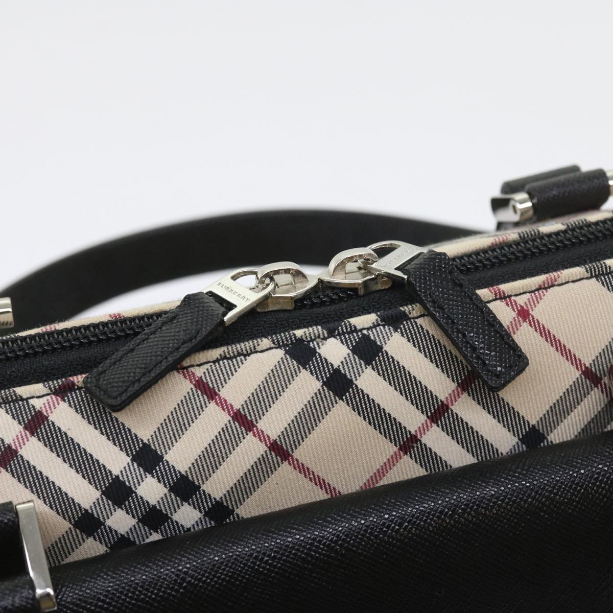 BURBERRY Nova Check Hand Bag Nylon Canvas Beige Auth ep2098