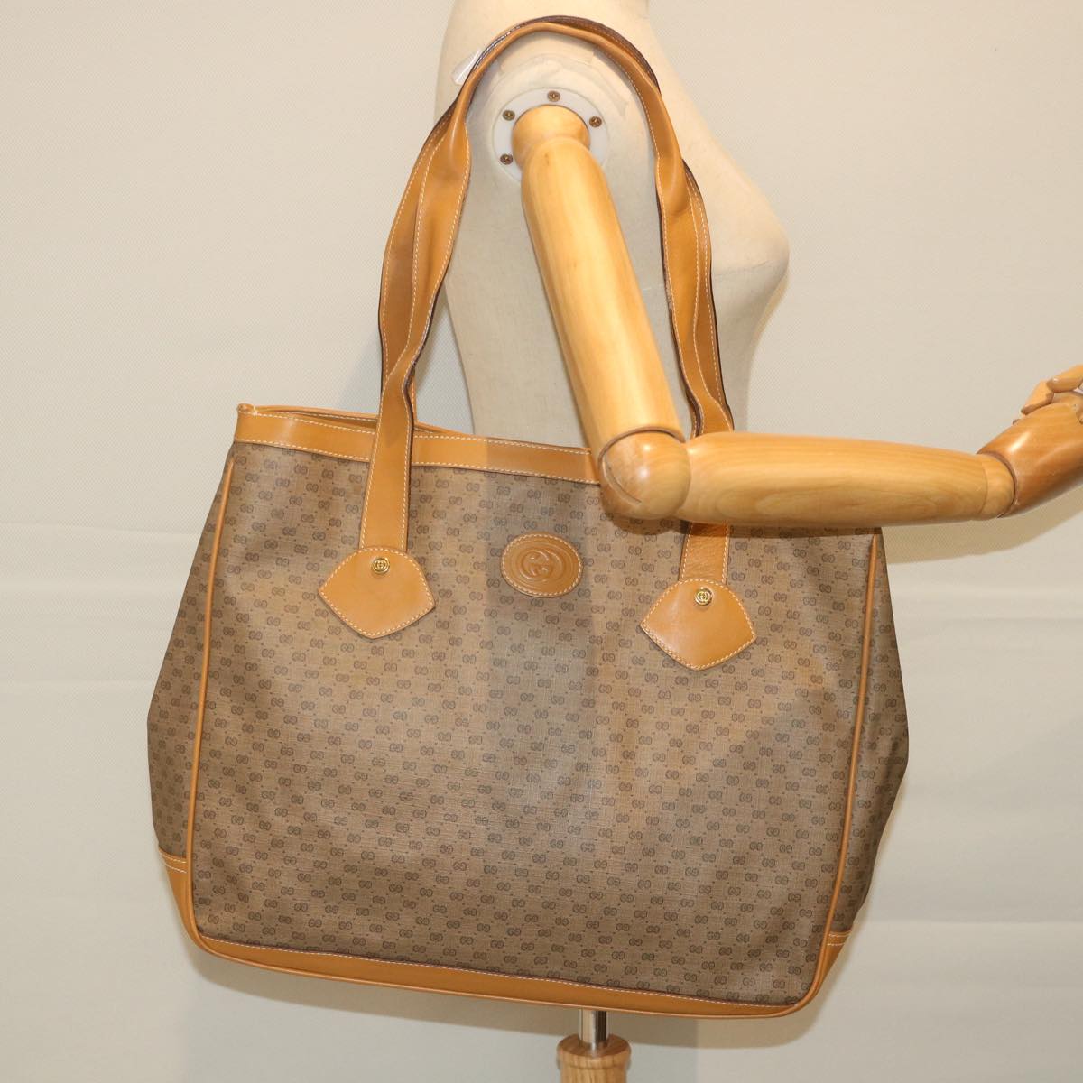 GUCCI Micro GG Supreme Tote Bag PVC Leather Brown 002 115 0207 Auth ep2099