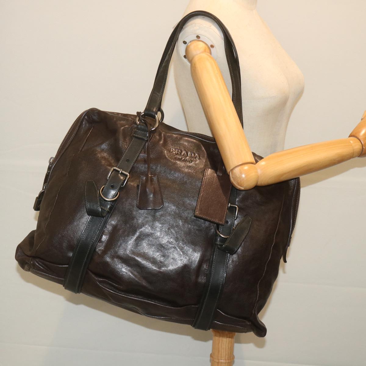 PRADA Shoulder Bag Leather Brown Auth ep2128