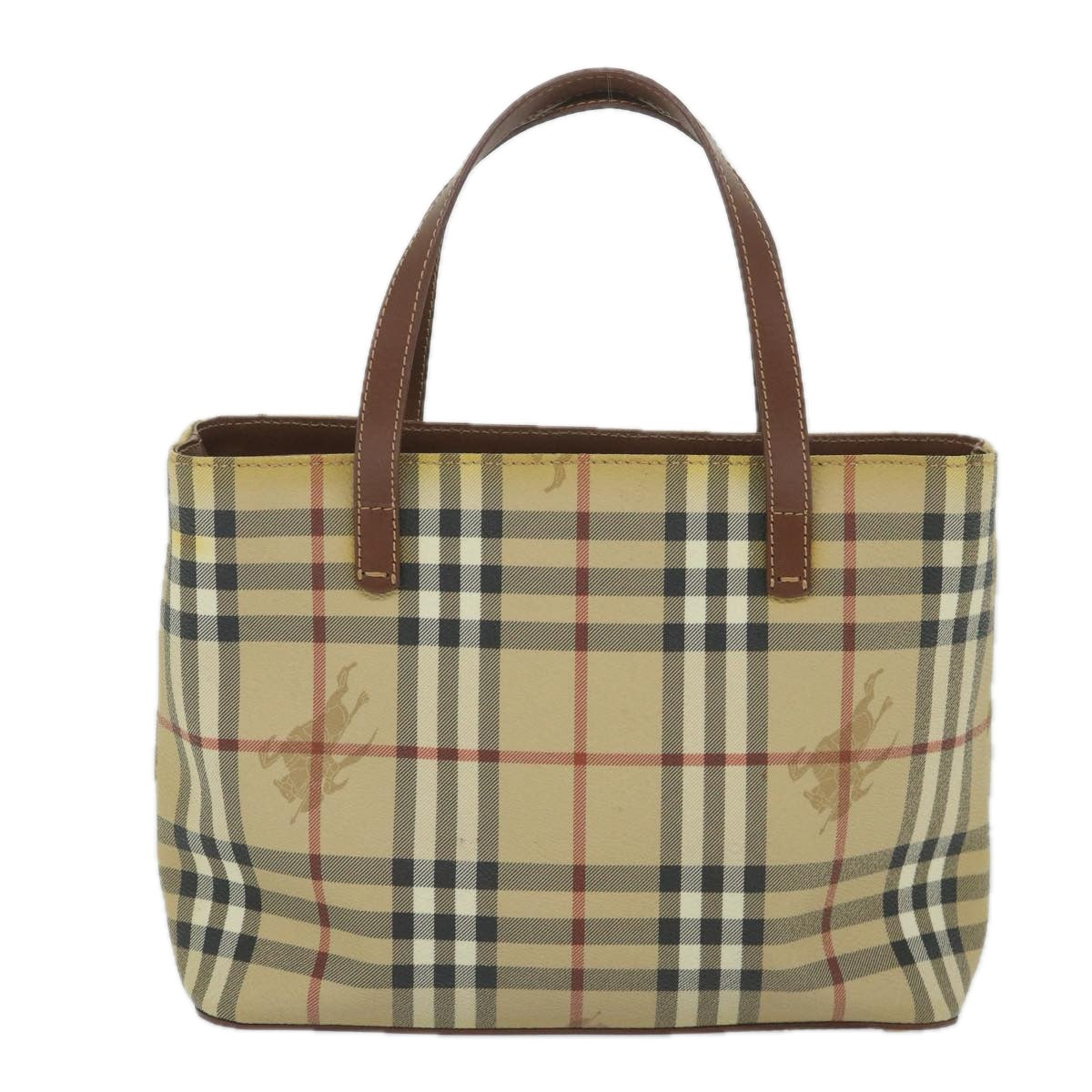 BURBERRY Nova Check Hand Bag PVC Leather Beige Auth ep2162