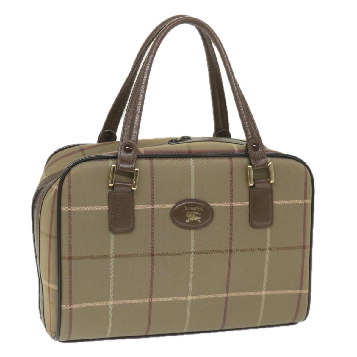 Burberrys Nova Check Boston Bag Nylon Canvas Brown Auth ep2180