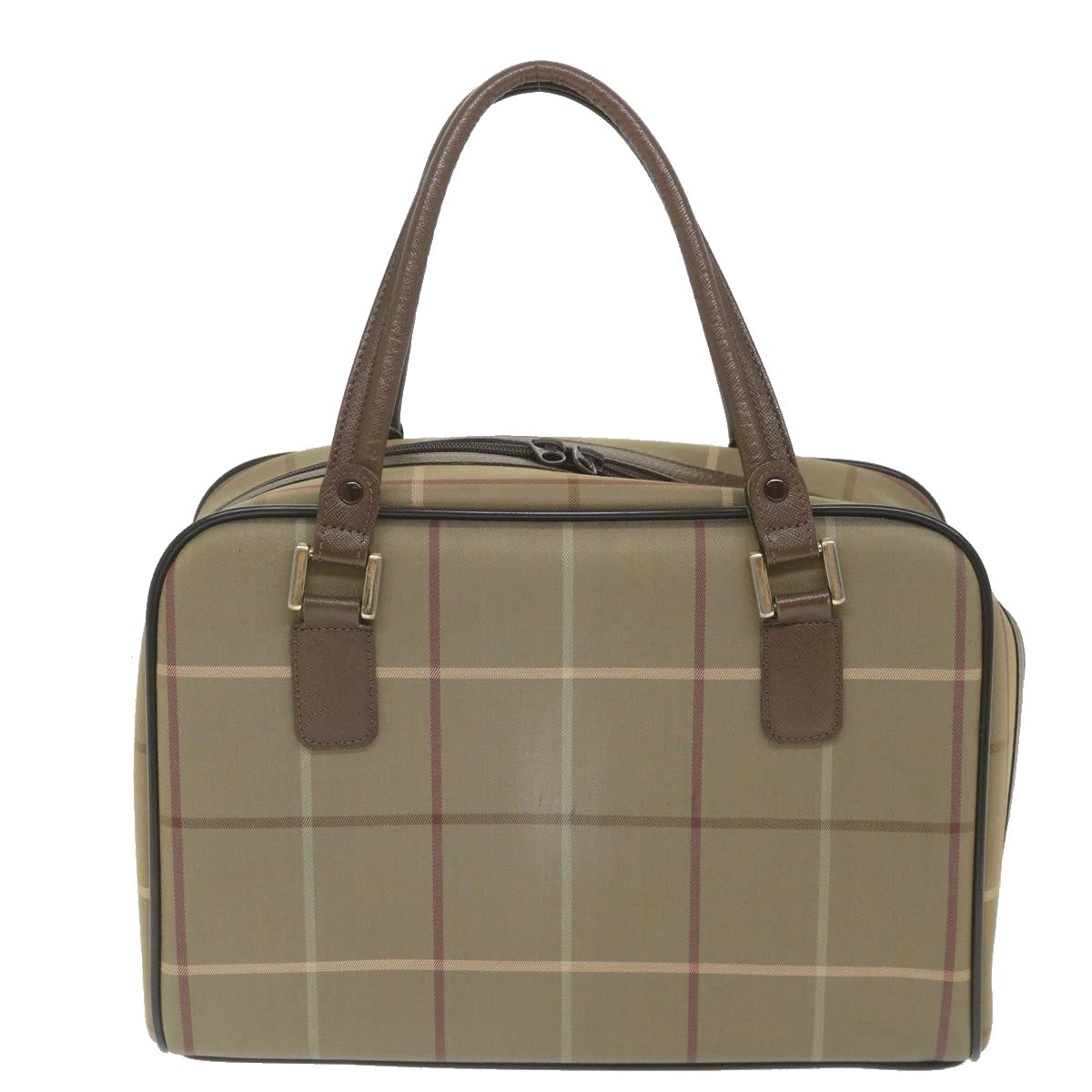 Burberrys Nova Check Boston Bag Nylon Canvas Brown Auth ep2180