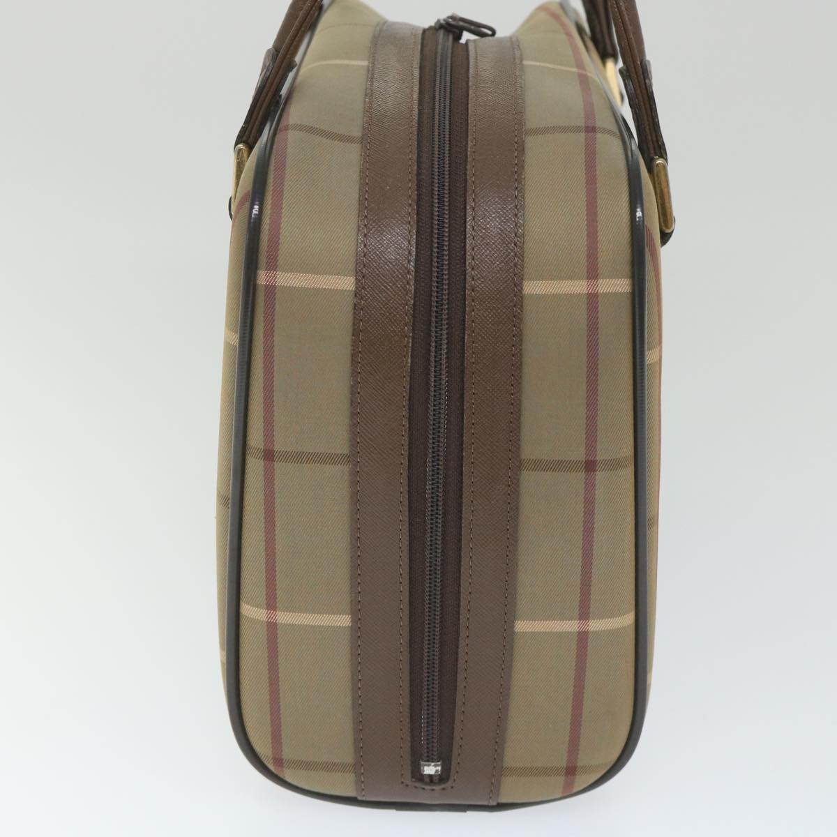 Burberrys Nova Check Boston Bag Nylon Canvas Brown Auth ep2180