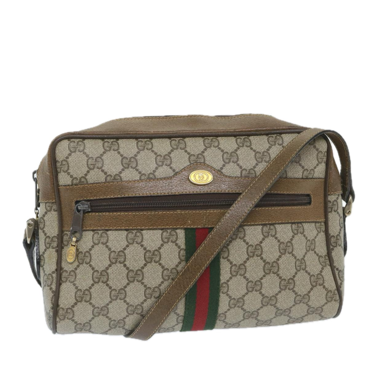 GUCCI GG Supreme Web Sherry Line Shoulder Bag Beige Red 001 4071 5 Auth ep2202