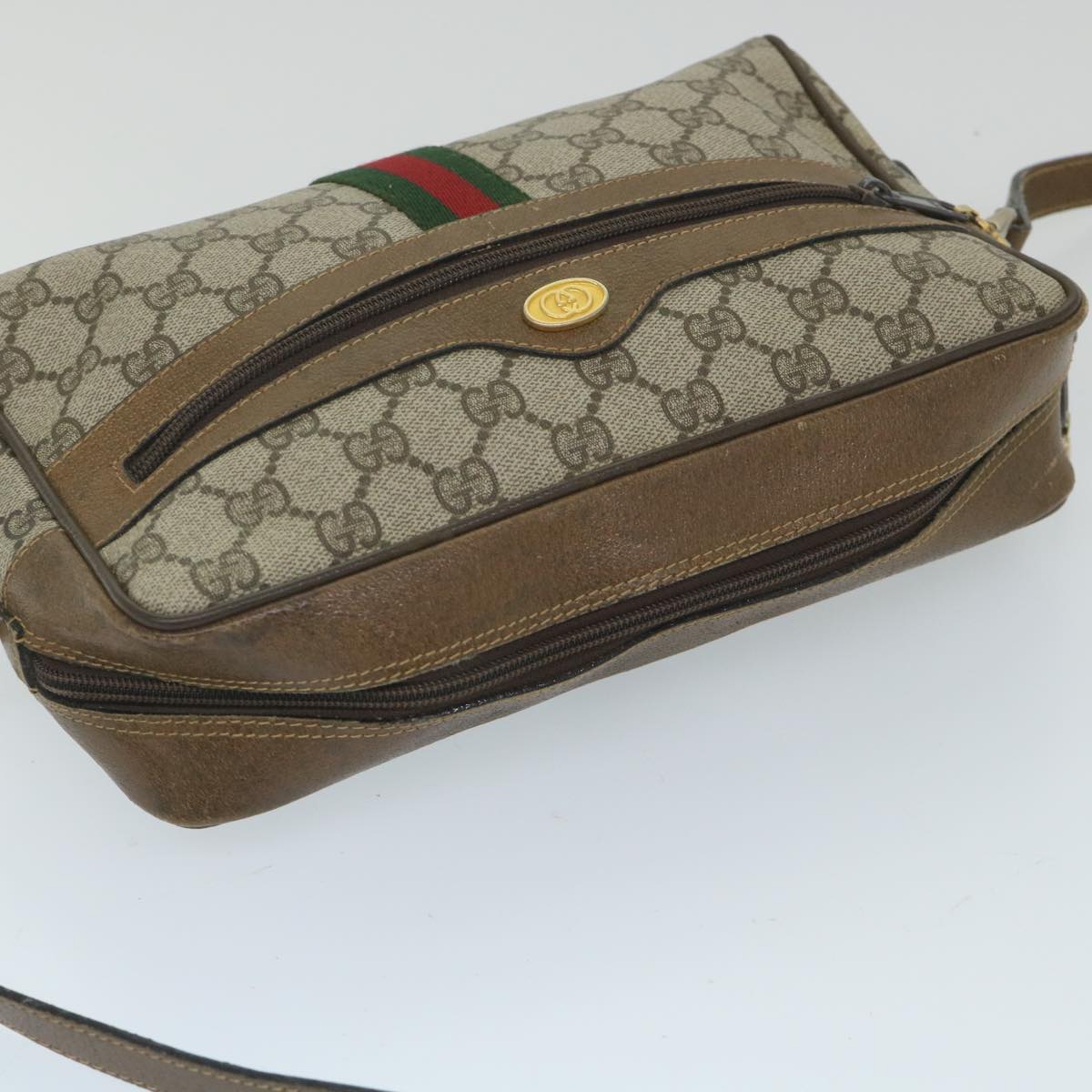 GUCCI GG Supreme Web Sherry Line Shoulder Bag Beige Red 001 4071 5 Auth ep2202