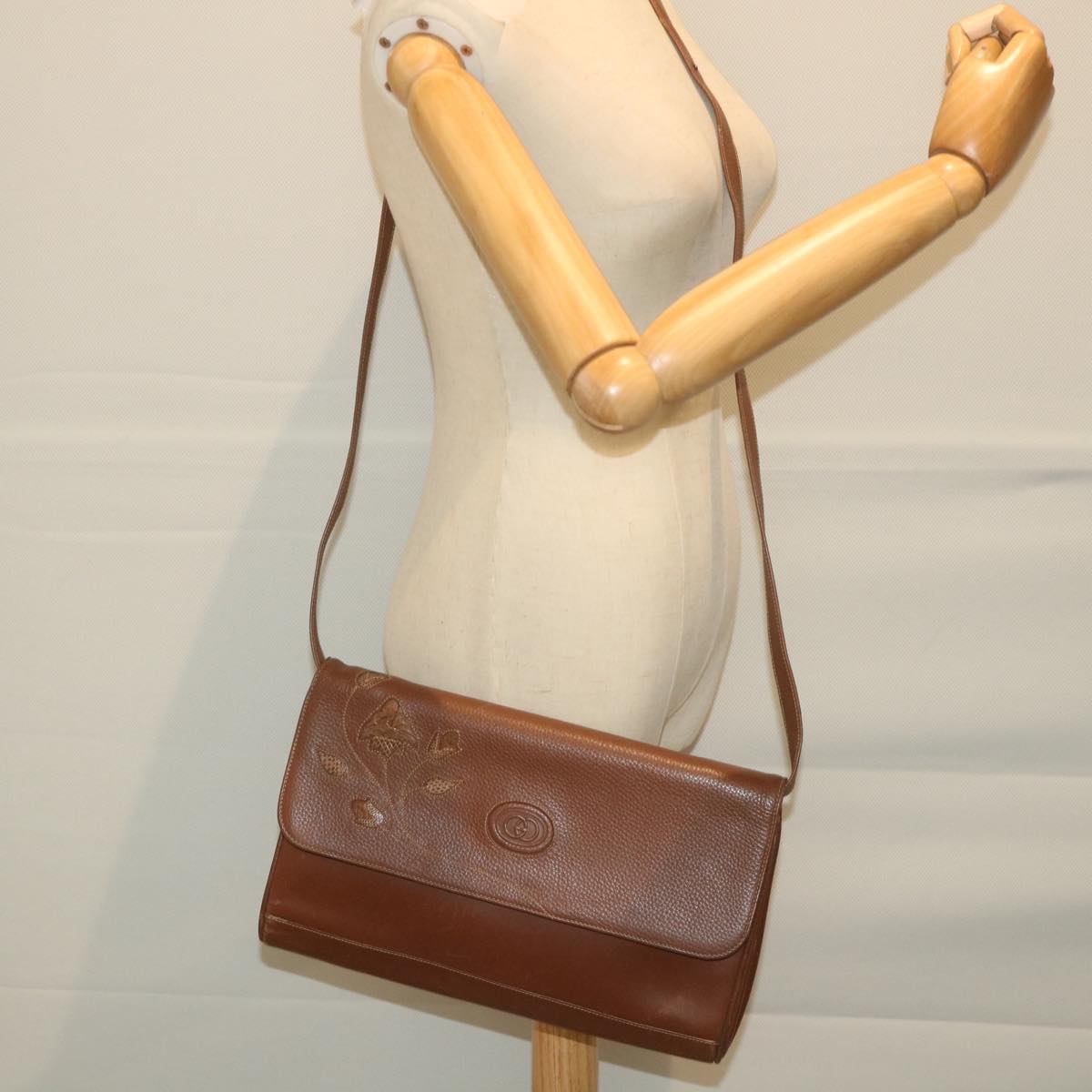 GUCCI Shoulder Bag Leather Brown Auth ep2261