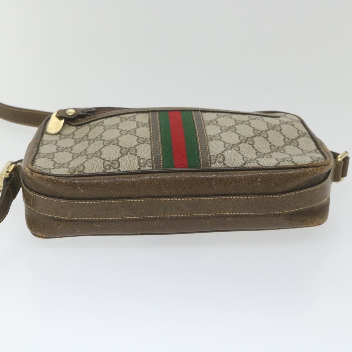 GUCCI GG Supreme Web Sherry Line Shoulder Bag Red Beige Green Auth ep2271