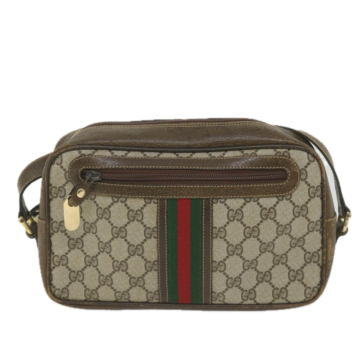 GUCCI GG Supreme Web Sherry Line Shoulder Bag Red Beige Green Auth ep2271