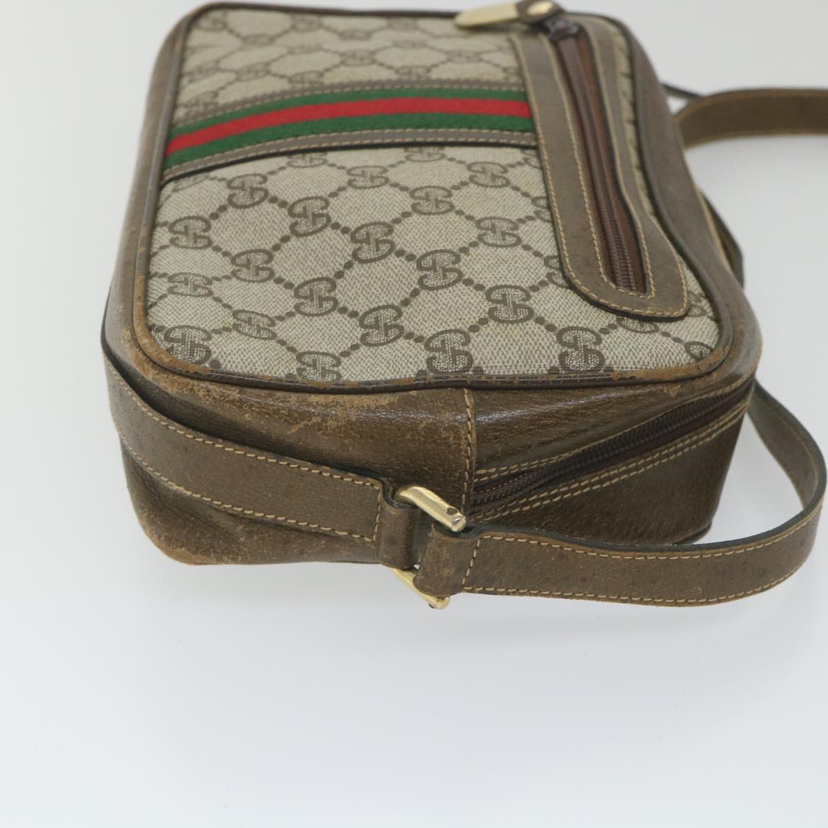 GUCCI GG Supreme Web Sherry Line Shoulder Bag Red Beige Green Auth ep2271