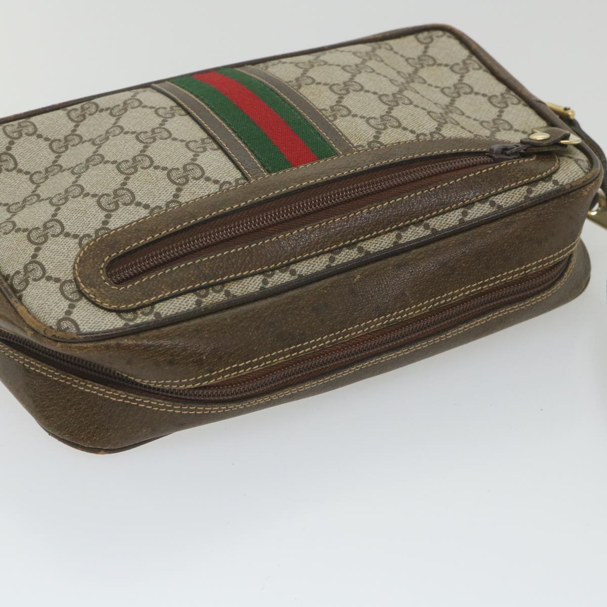 GUCCI GG Supreme Web Sherry Line Shoulder Bag Red Beige Green Auth ep2271