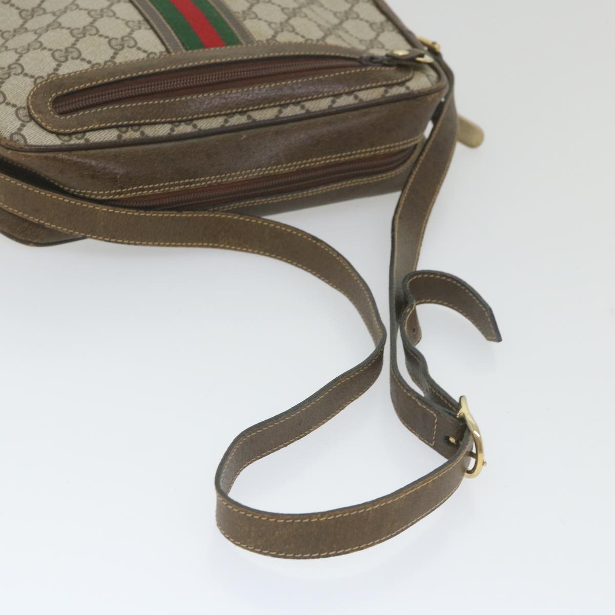 GUCCI GG Supreme Web Sherry Line Shoulder Bag Red Beige Green Auth ep2271