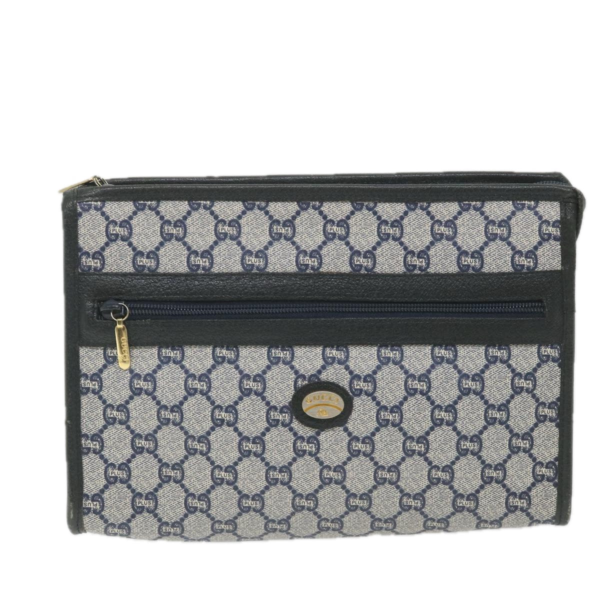 GUCCI GG Plus Supreme Clutch Bag PVC Leather Navy Auth ep2272