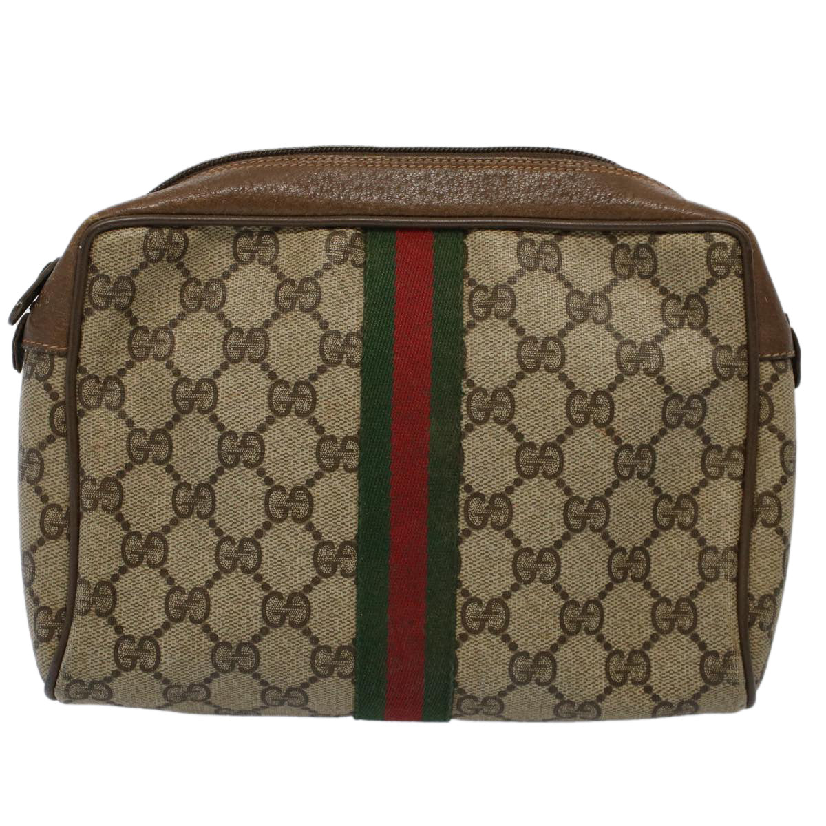 GUCCI GG Supreme Web Sherry Line Clutch Bag Beige Red 89 01 012 Auth ep2429