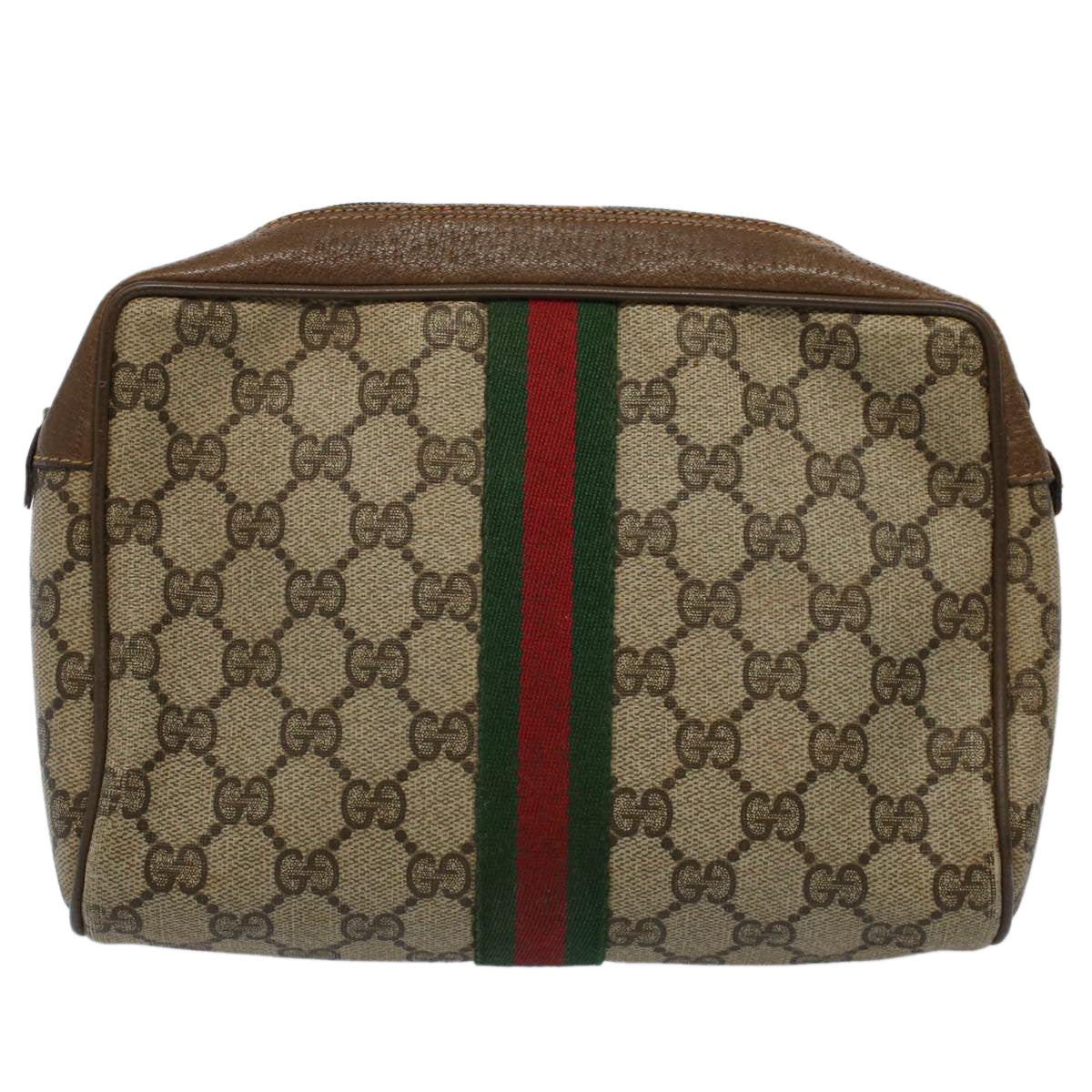 GUCCI GG Supreme Web Sherry Line Clutch Bag Beige Red 89 01 012 Auth ep2429