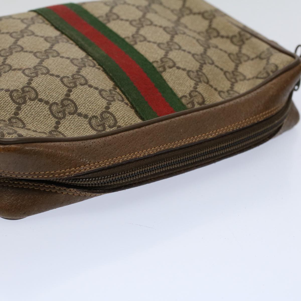 GUCCI GG Supreme Web Sherry Line Clutch Bag Beige Red 89 01 012 Auth ep2429