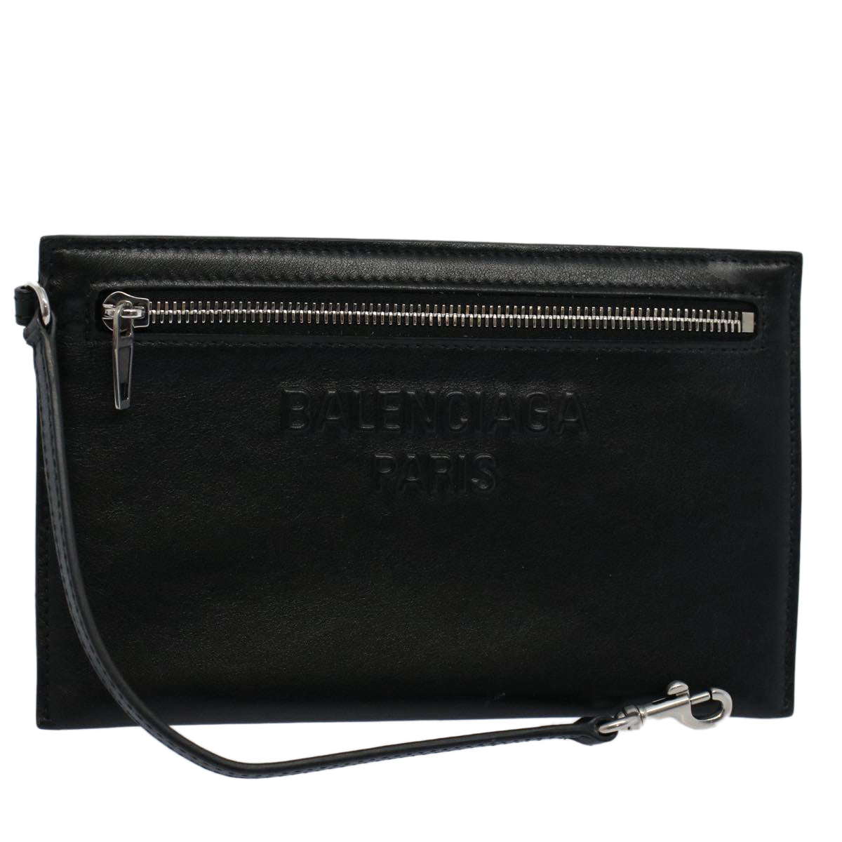 BALENCIAGA Pouch Leather Black Auth ep2473