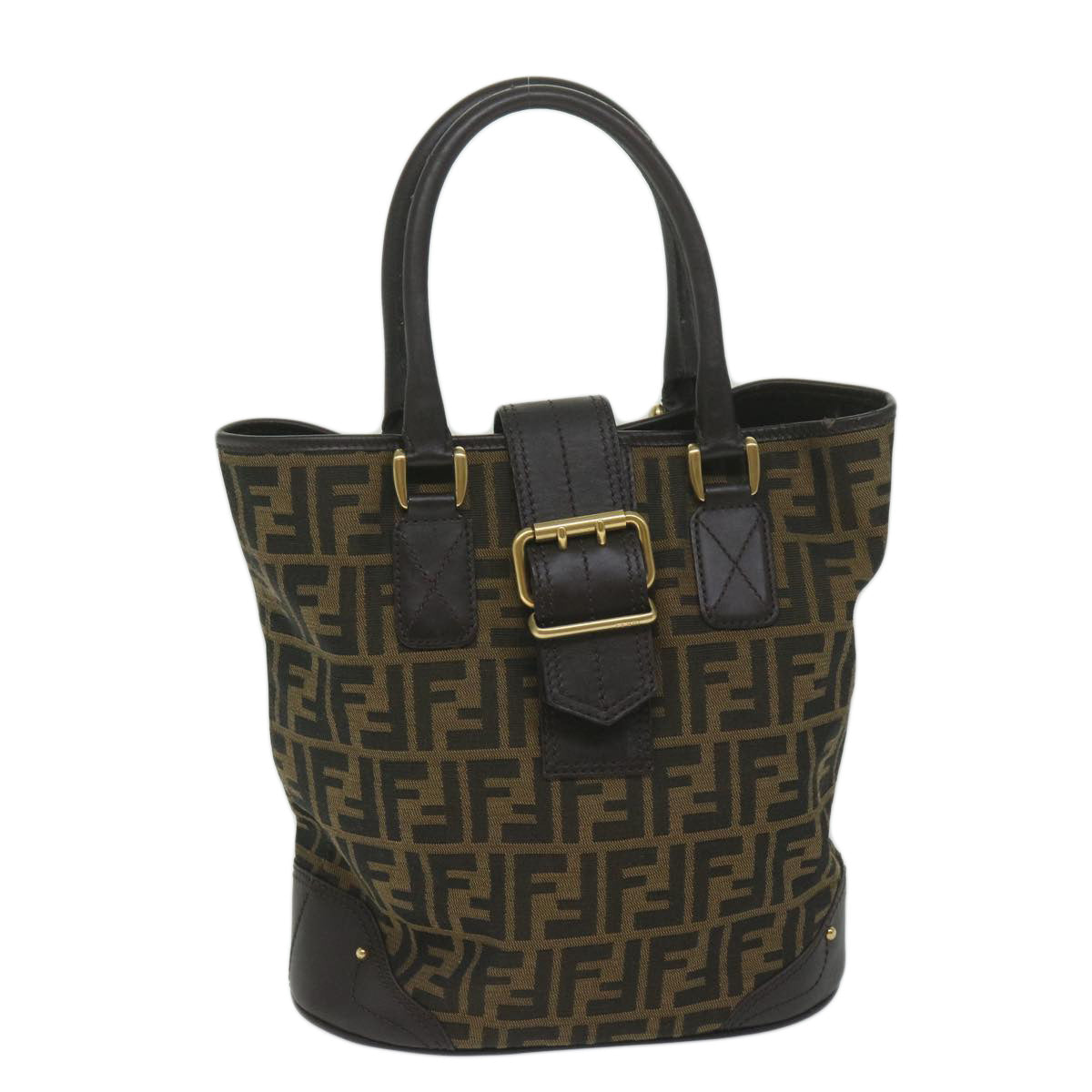 FENDI Zucca Canvas Hand Bag Black Brown Auth ep2499