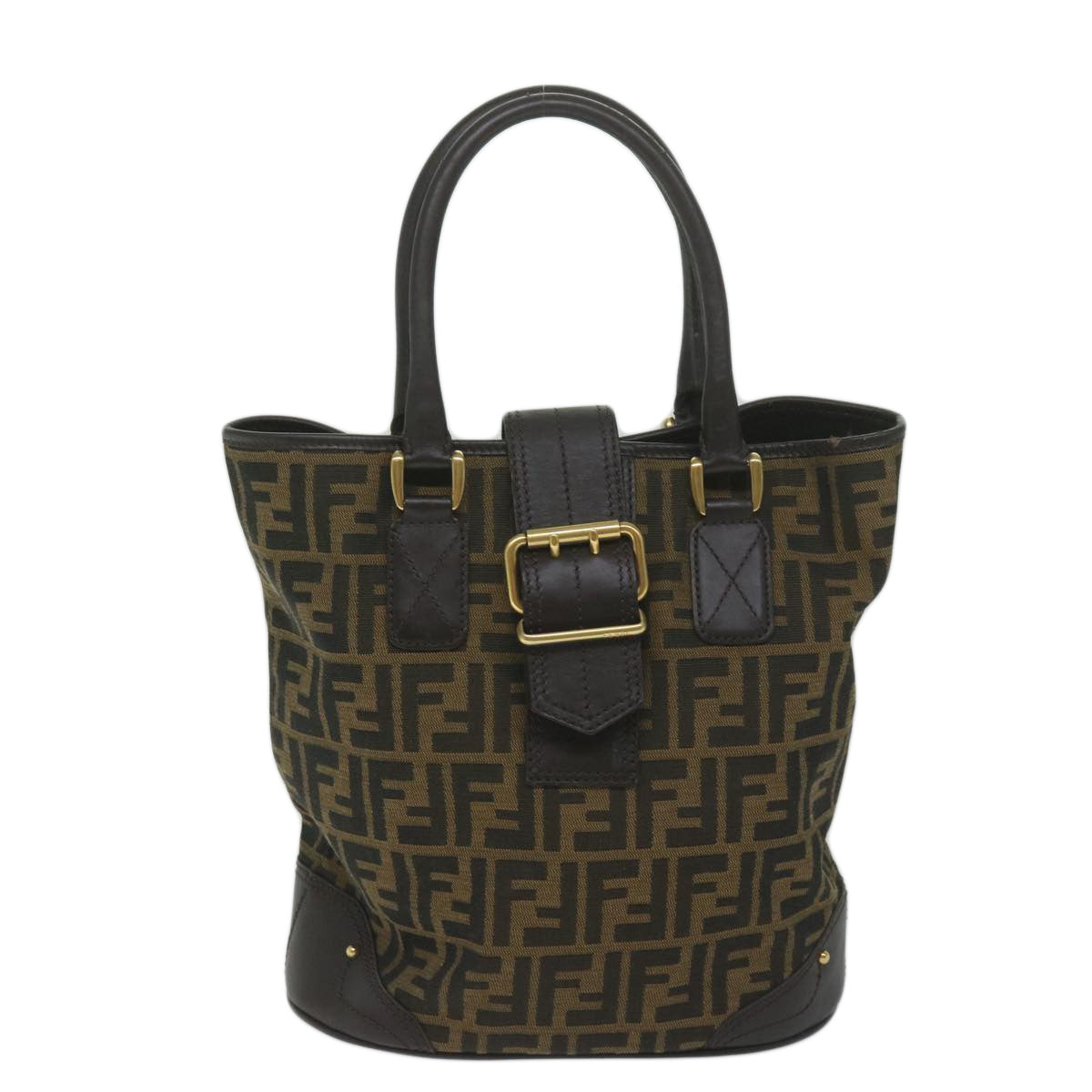 FENDI Zucca Canvas Hand Bag Black Brown Auth ep2499