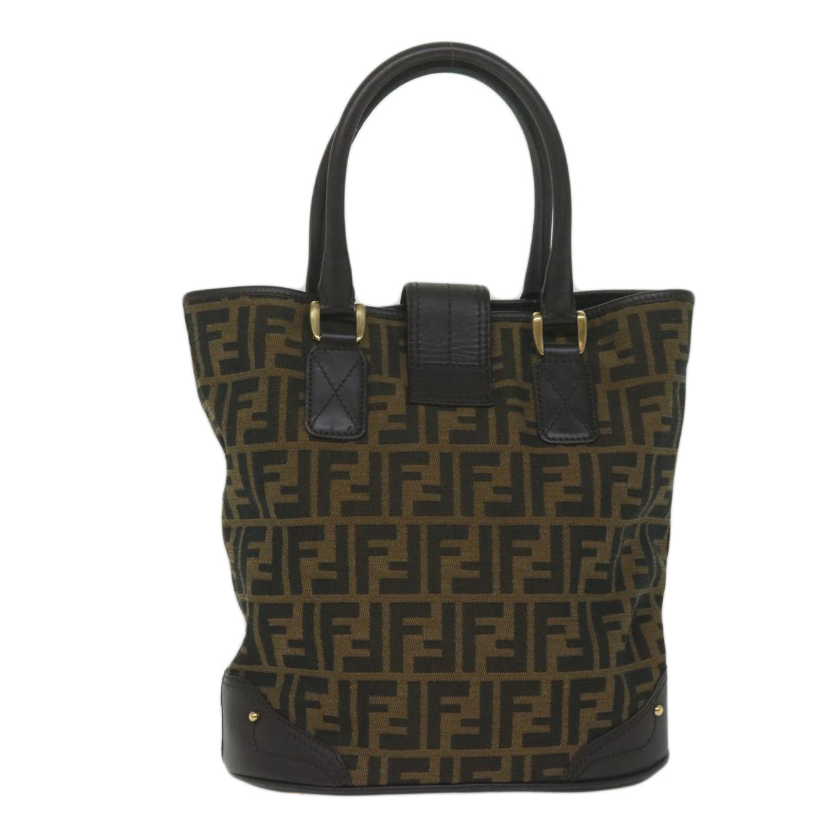 FENDI Zucca Canvas Hand Bag Black Brown Auth ep2499