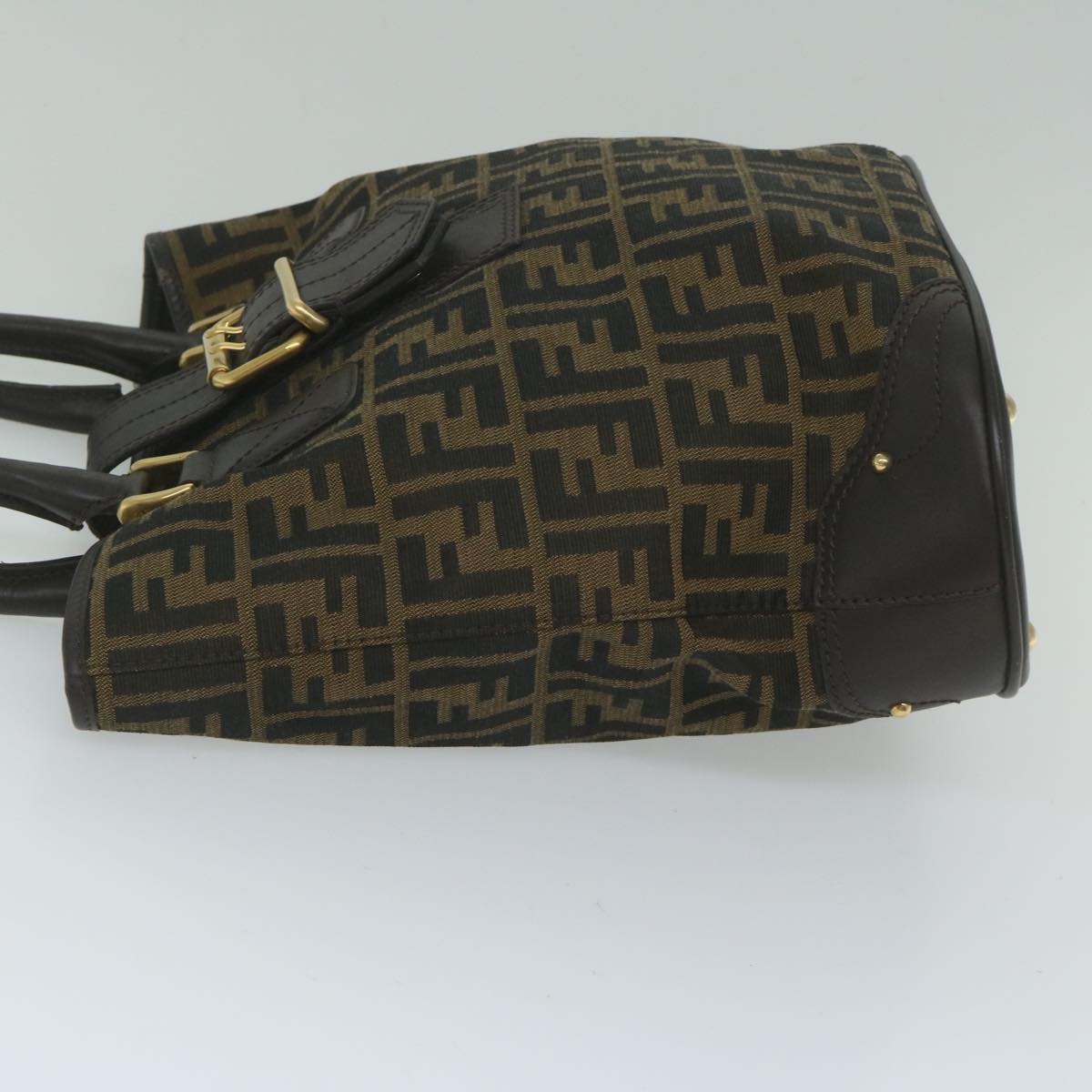 FENDI Zucca Canvas Hand Bag Black Brown Auth ep2499