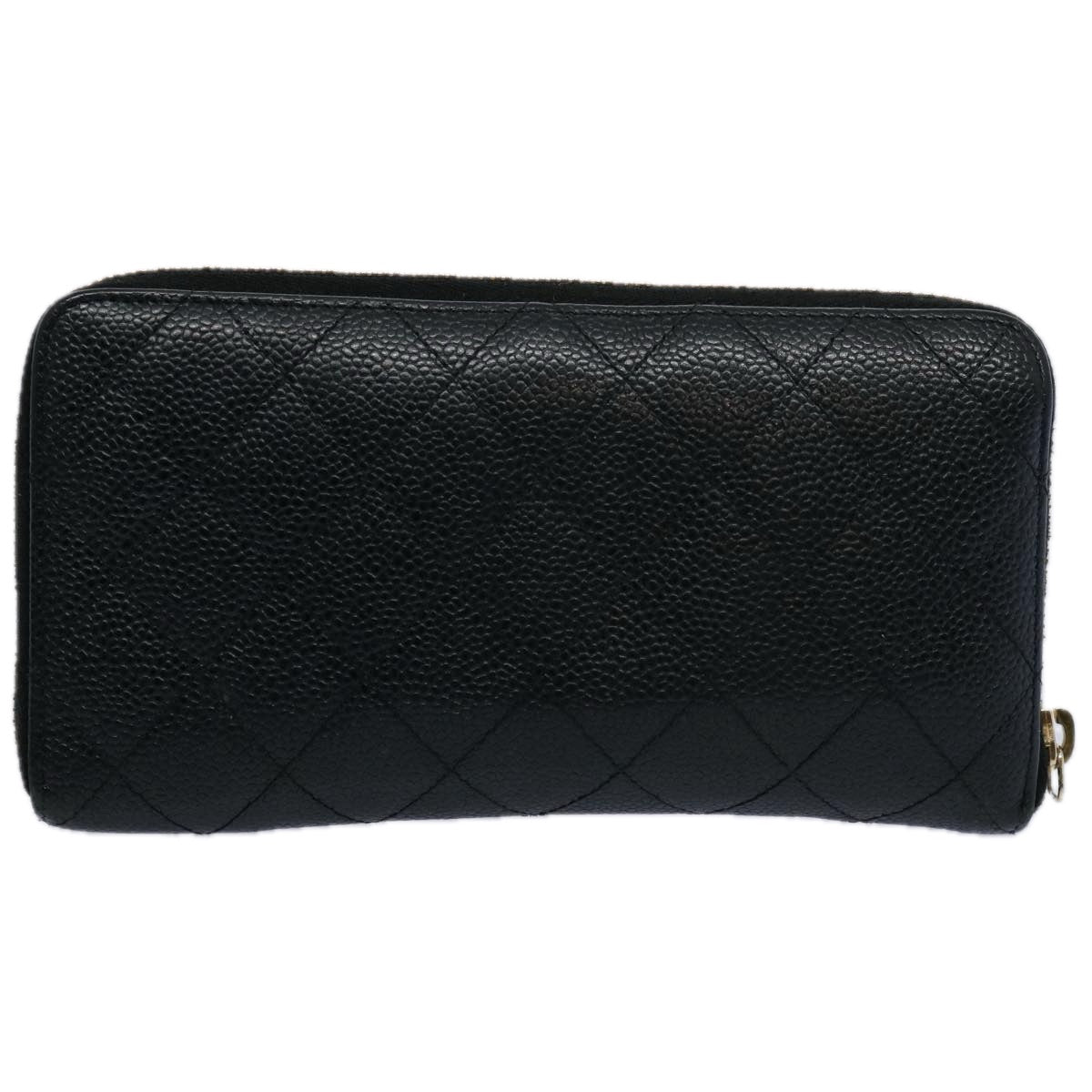 CHANEL Matelasse Long Wallet Caviar Skin Black CC Auth ep2517