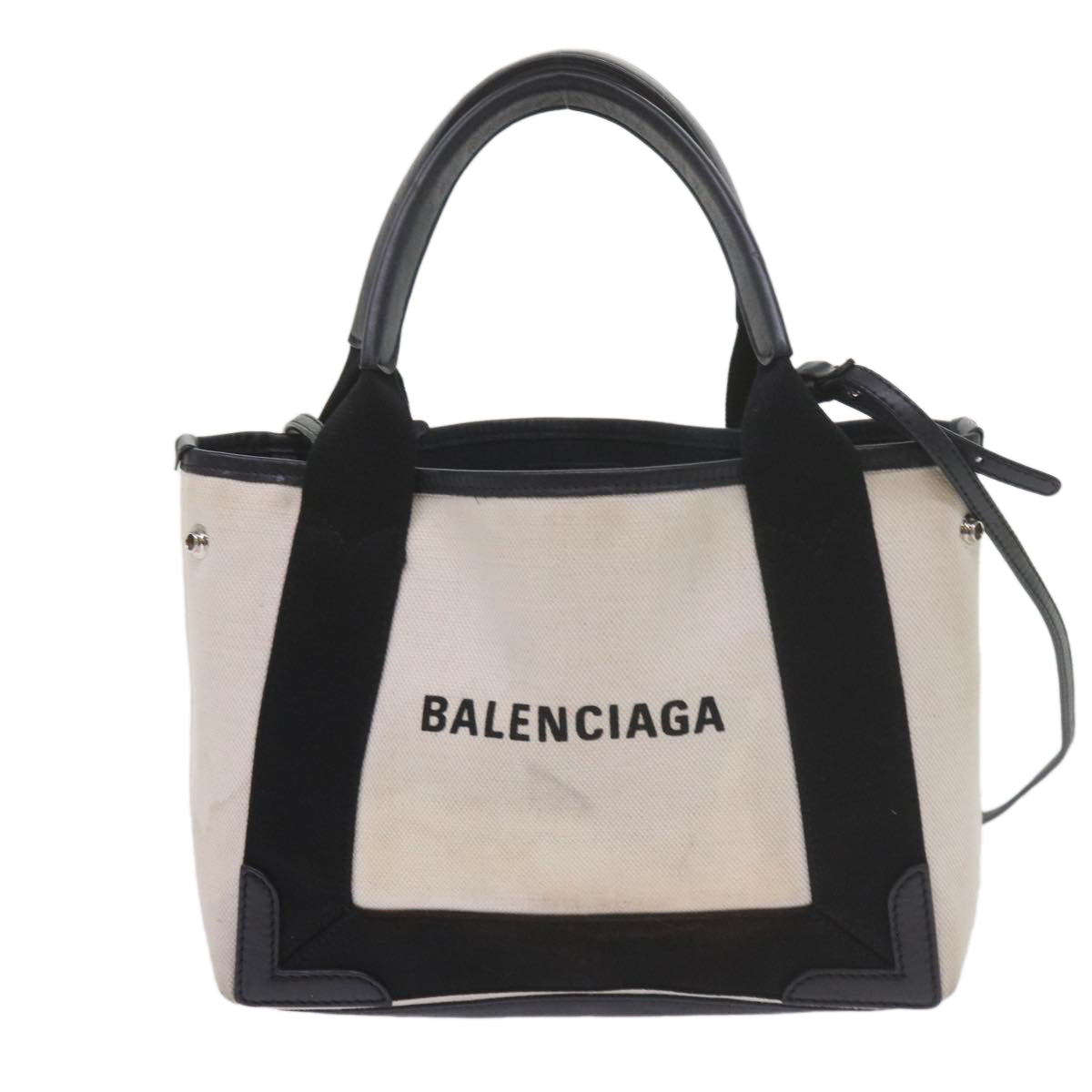 BALENCIAGA Hand Bag Canvas Black White 390346 Auth ep2535