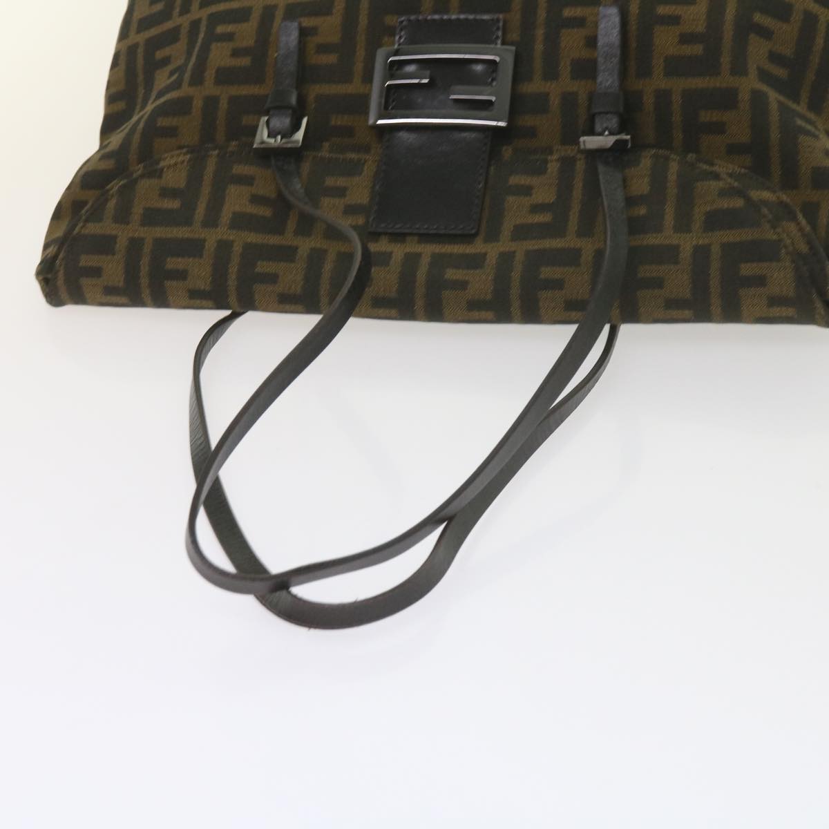 FENDI Zucca Canvas Mamma Baguette Shoulder Bag Black Brown Auth ep2540