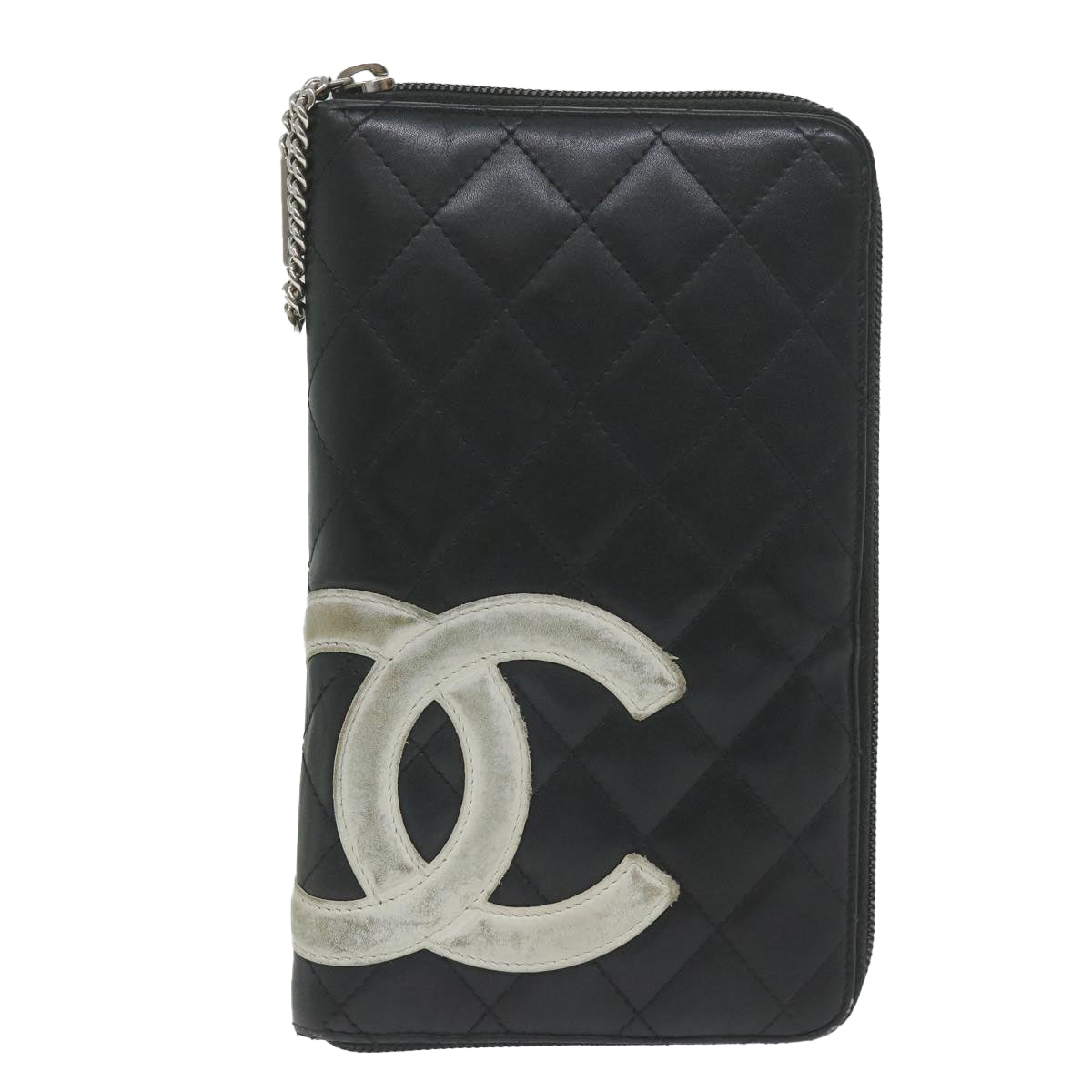 CHANEL Cambon Line Long Wallet Leather Black CC Auth ep2604