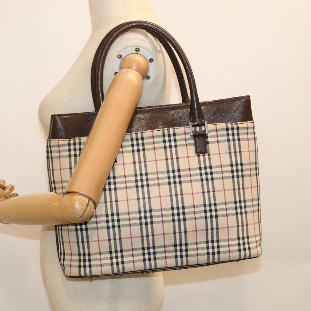 BURBERRY Nova Check Tote Bag Nylon Beige Auth ep2645