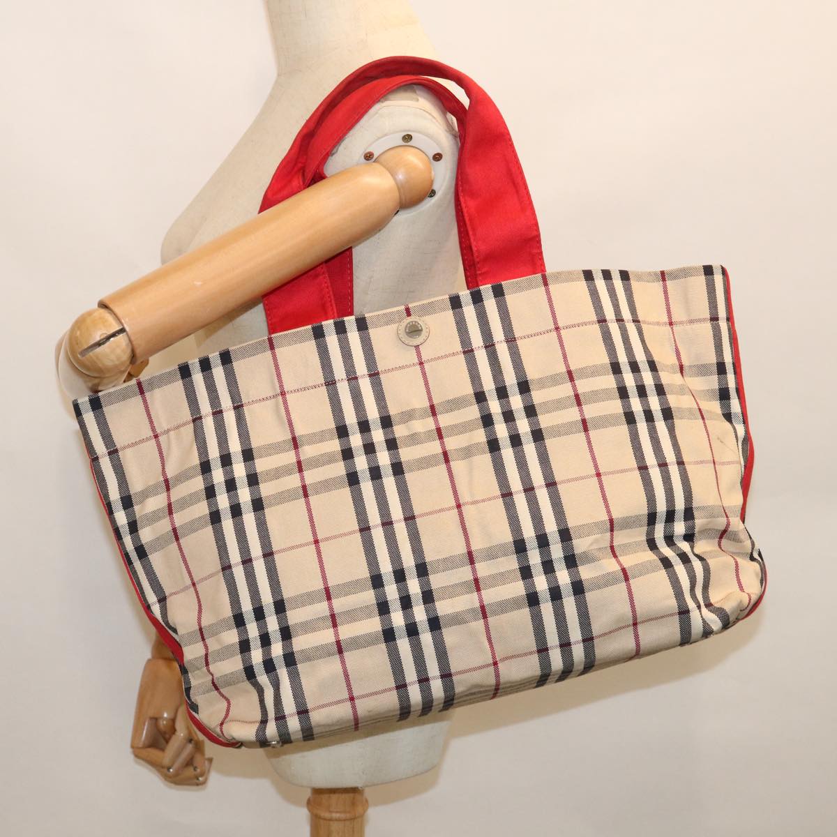 BURBERRY Nova Check Tote Bag Canvas Beige Auth ep2662