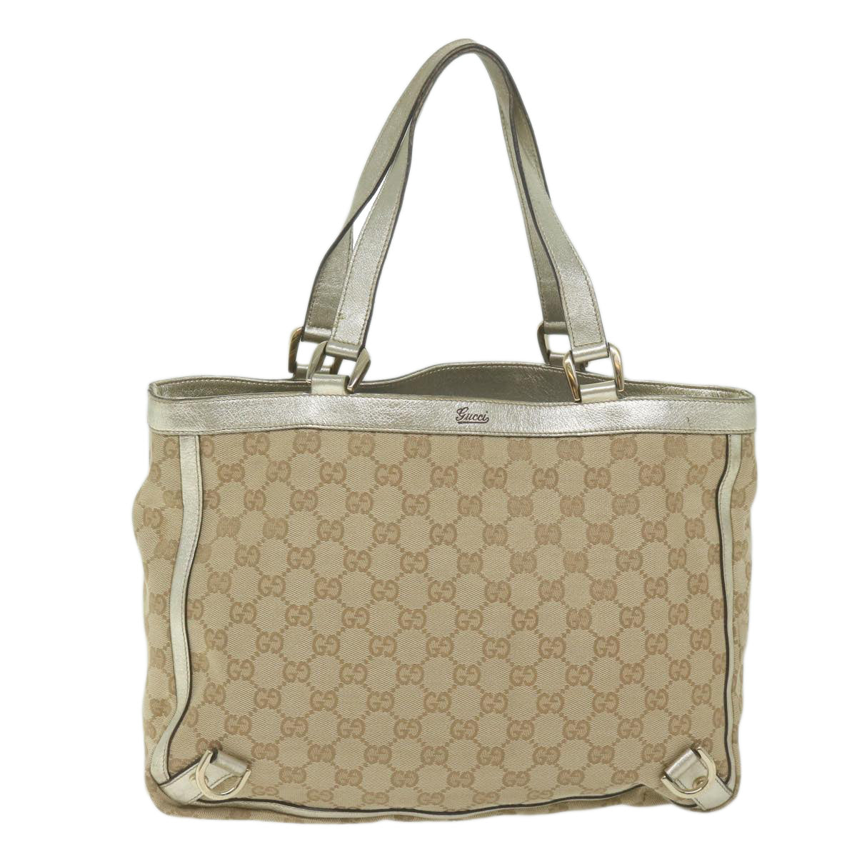 GUCCI GG Canvas Hand Bag Beige Gold Tone 170004 Auth ep2669