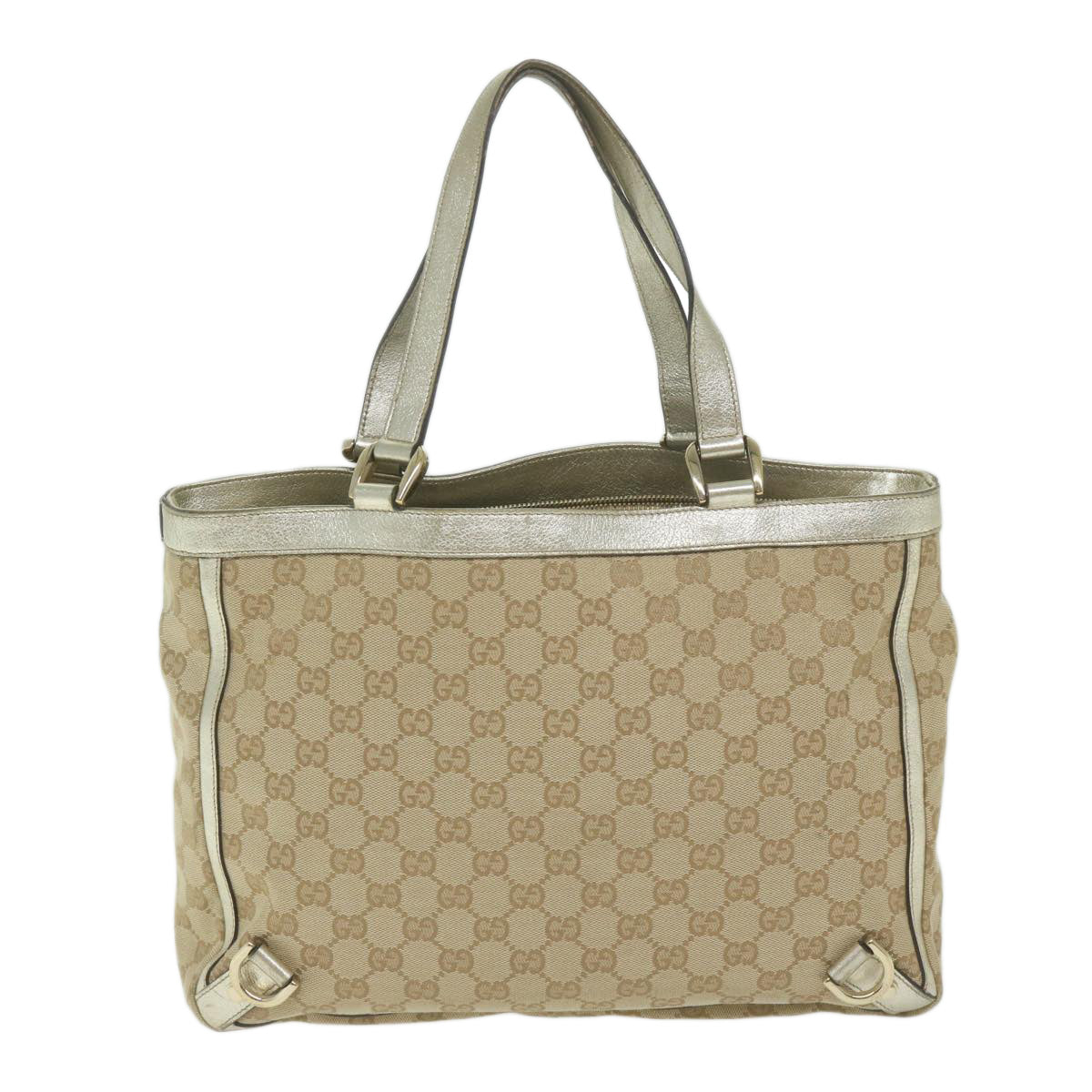 GUCCI GG Canvas Hand Bag Beige Gold Tone 170004 Auth ep2669