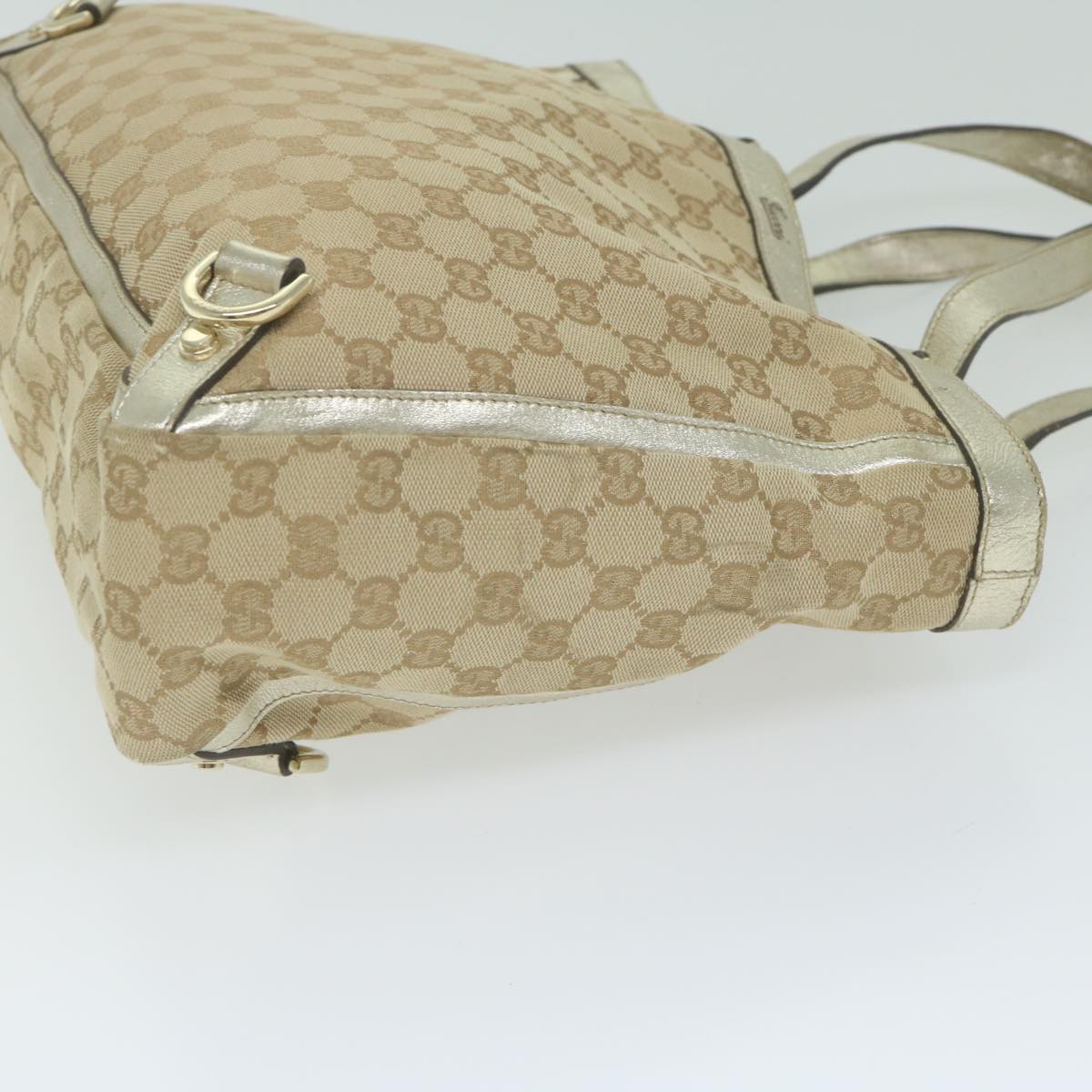 GUCCI GG Canvas Hand Bag Beige Gold Tone 170004 Auth ep2669