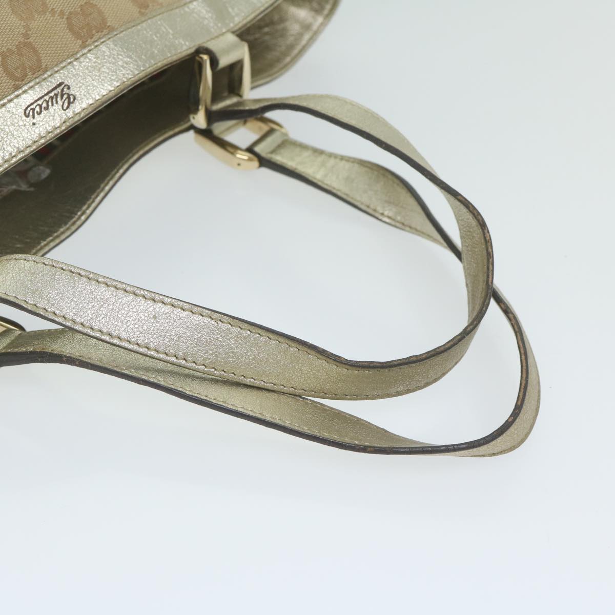 GUCCI GG Canvas Hand Bag Beige Gold Tone 170004 Auth ep2669