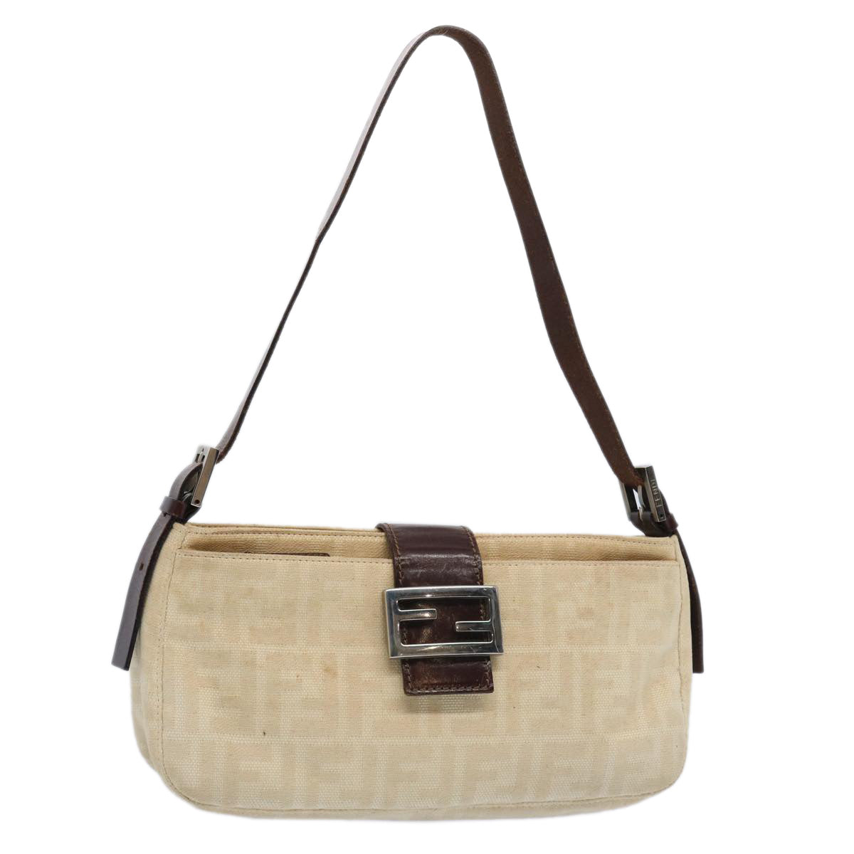 FENDI Zucca Canvas Mamma Baguette Shoulder Bag Beige Auth ep2732