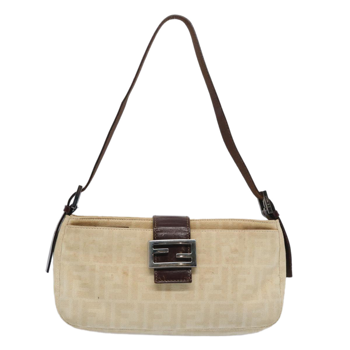 FENDI Zucca Canvas Mamma Baguette Shoulder Bag Beige Auth ep2732