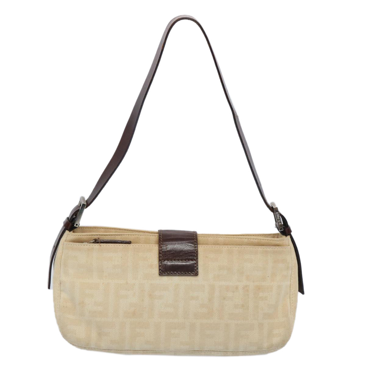 FENDI Zucca Canvas Mamma Baguette Shoulder Bag Beige Auth ep2732