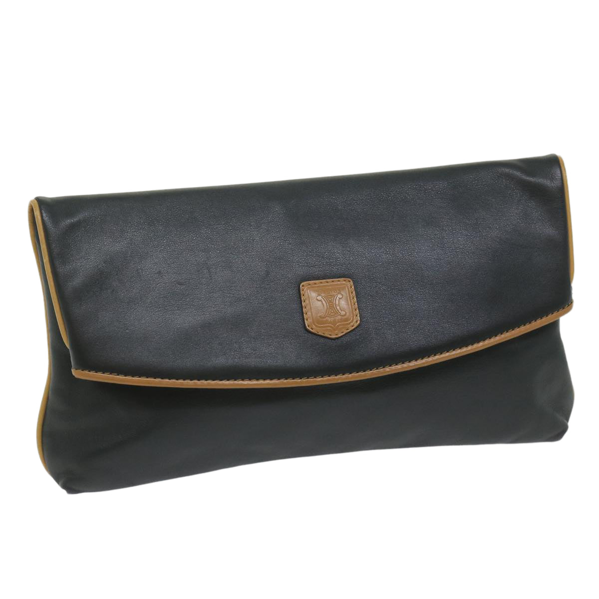 CELINE Clutch Bag Leather Black Auth ep2747