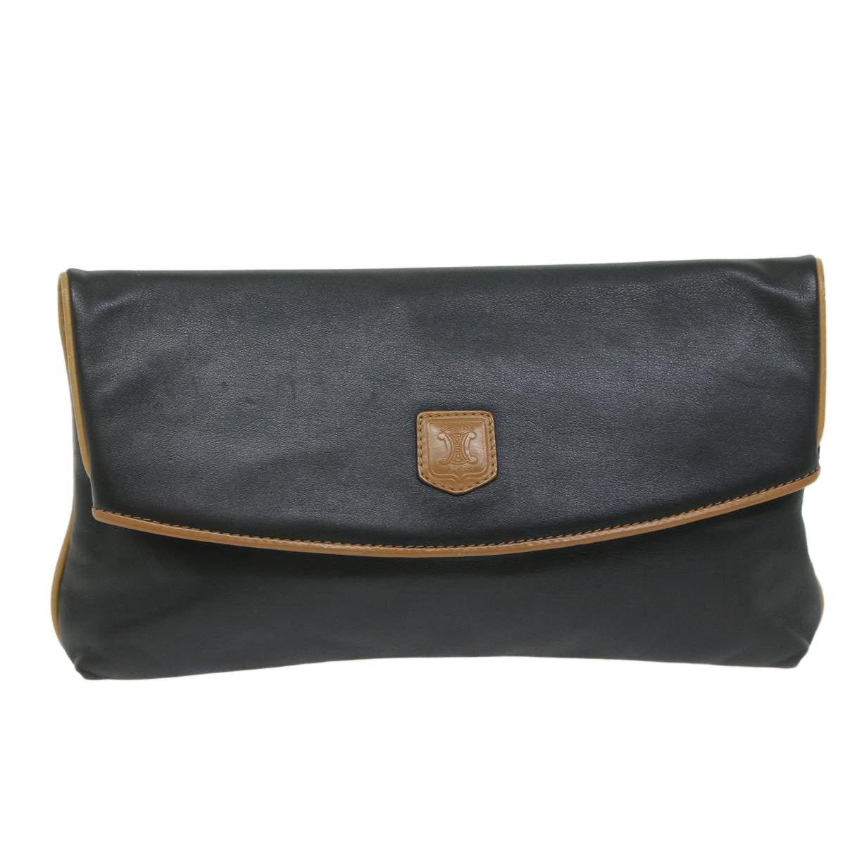 CELINE Clutch Bag Leather Black Auth ep2747