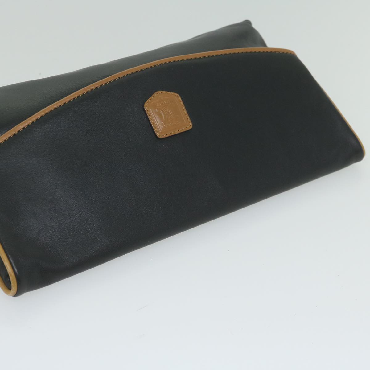 CELINE Clutch Bag Leather Black Auth ep2747