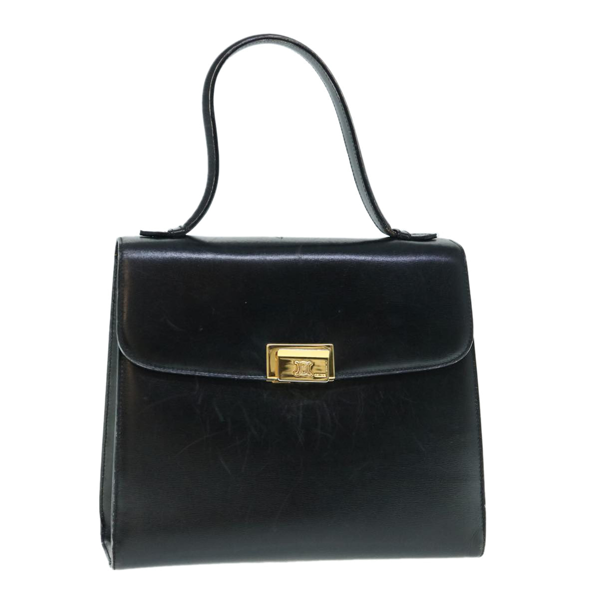 CELINE Hand Bag Leather Black Auth ep2763