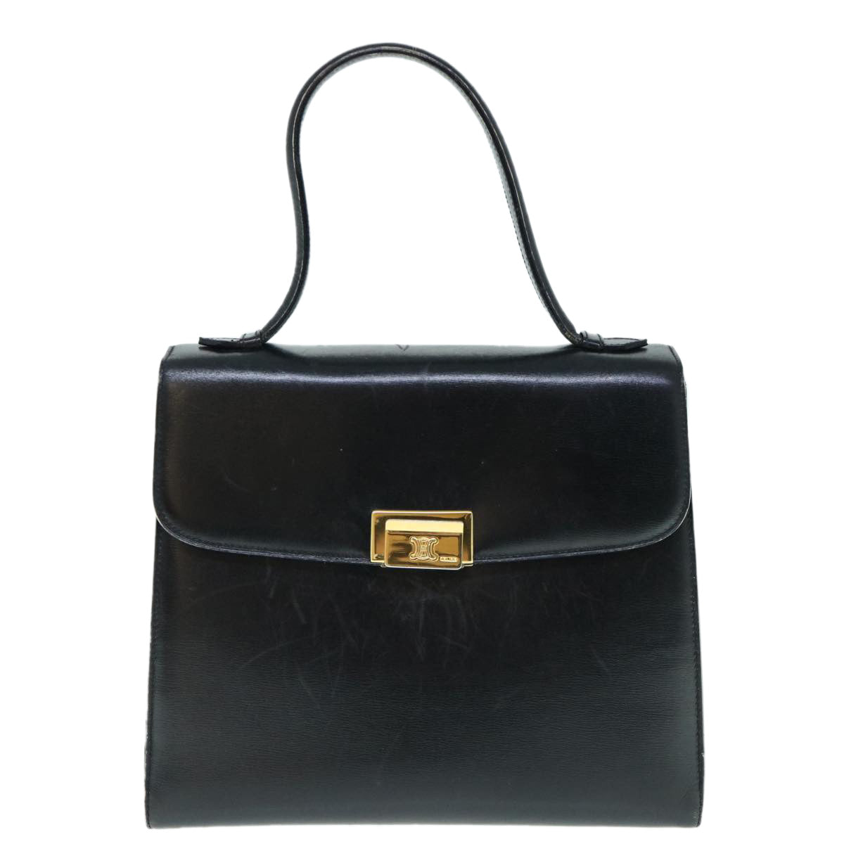 CELINE Hand Bag Leather Black Auth ep2763