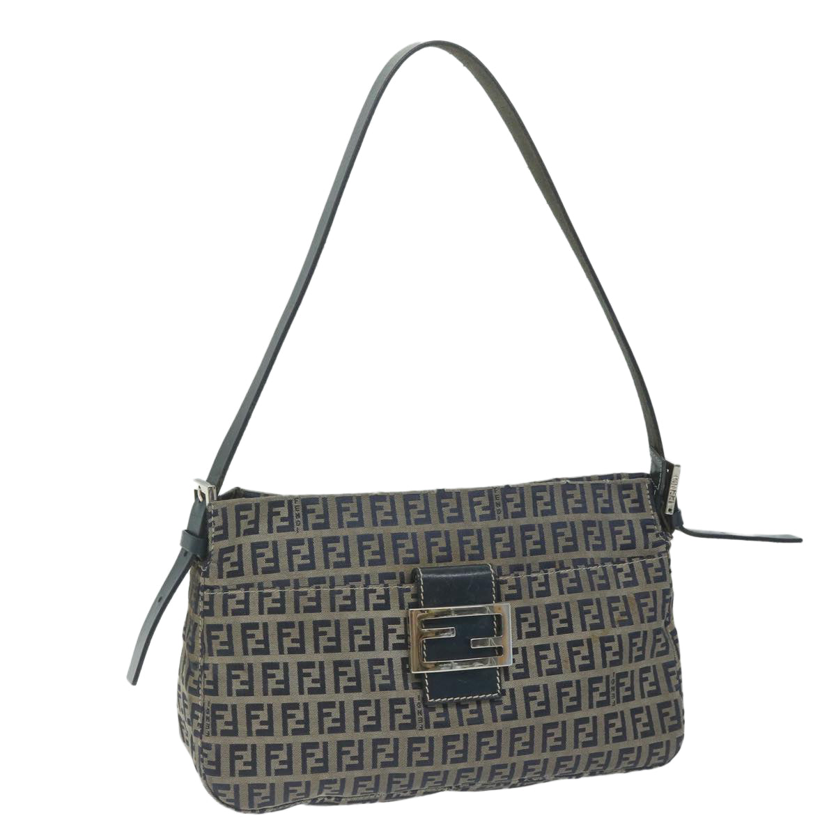 FENDI Zucchino Canvas Mamma Baguette Shoulder Bag Navy Auth ep2842