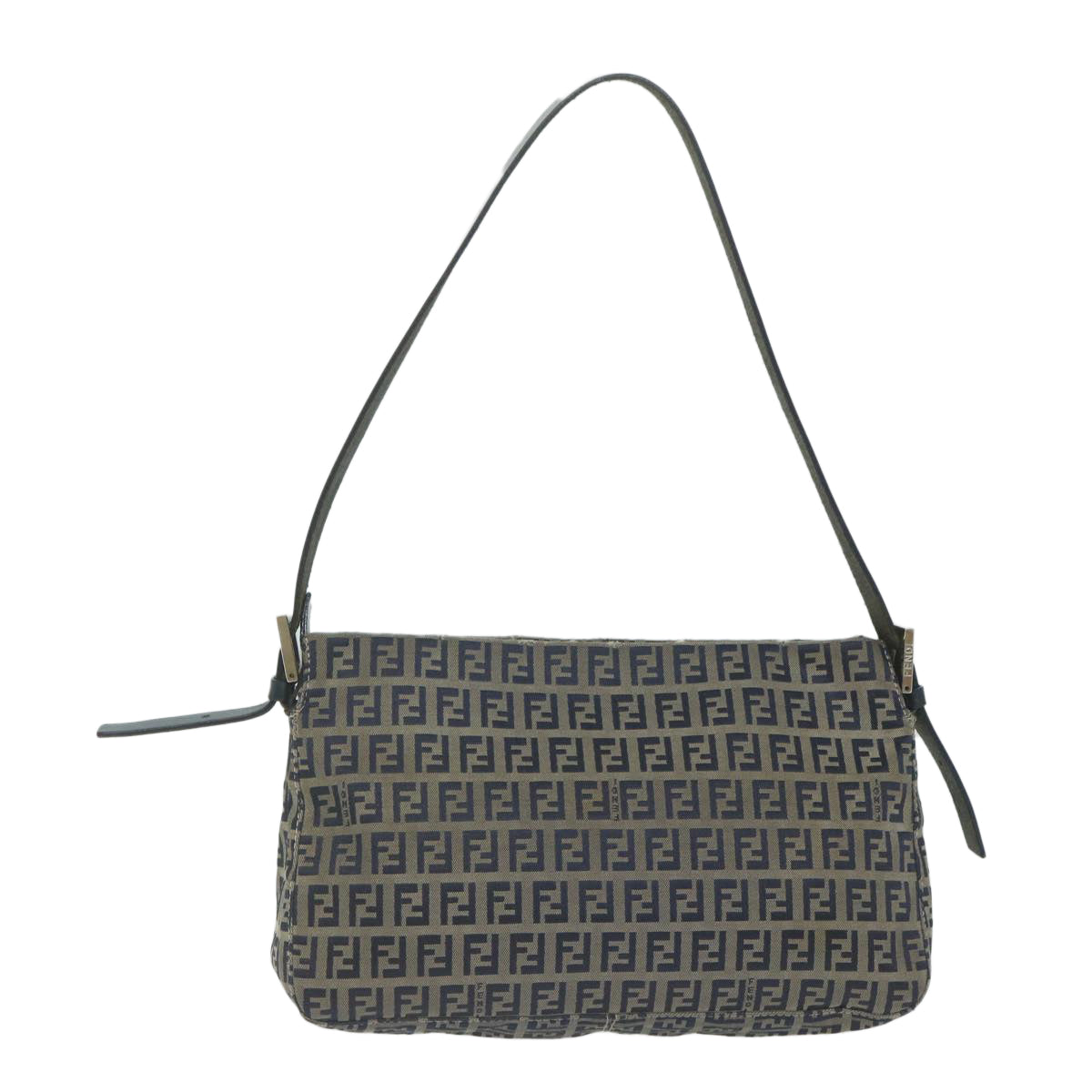 FENDI Zucchino Canvas Mamma Baguette Shoulder Bag Navy Auth ep2842