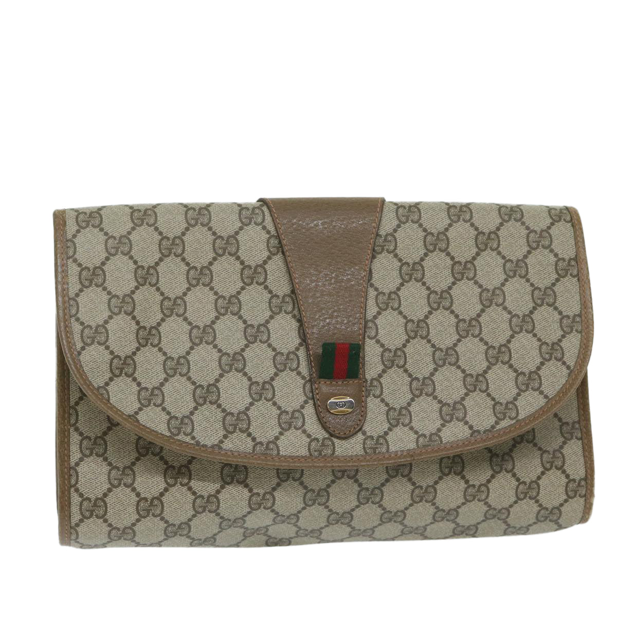 GUCCI GG Supreme Web Sherry Line Clutch Bag Beige Red 89 01 031 Auth ep2873