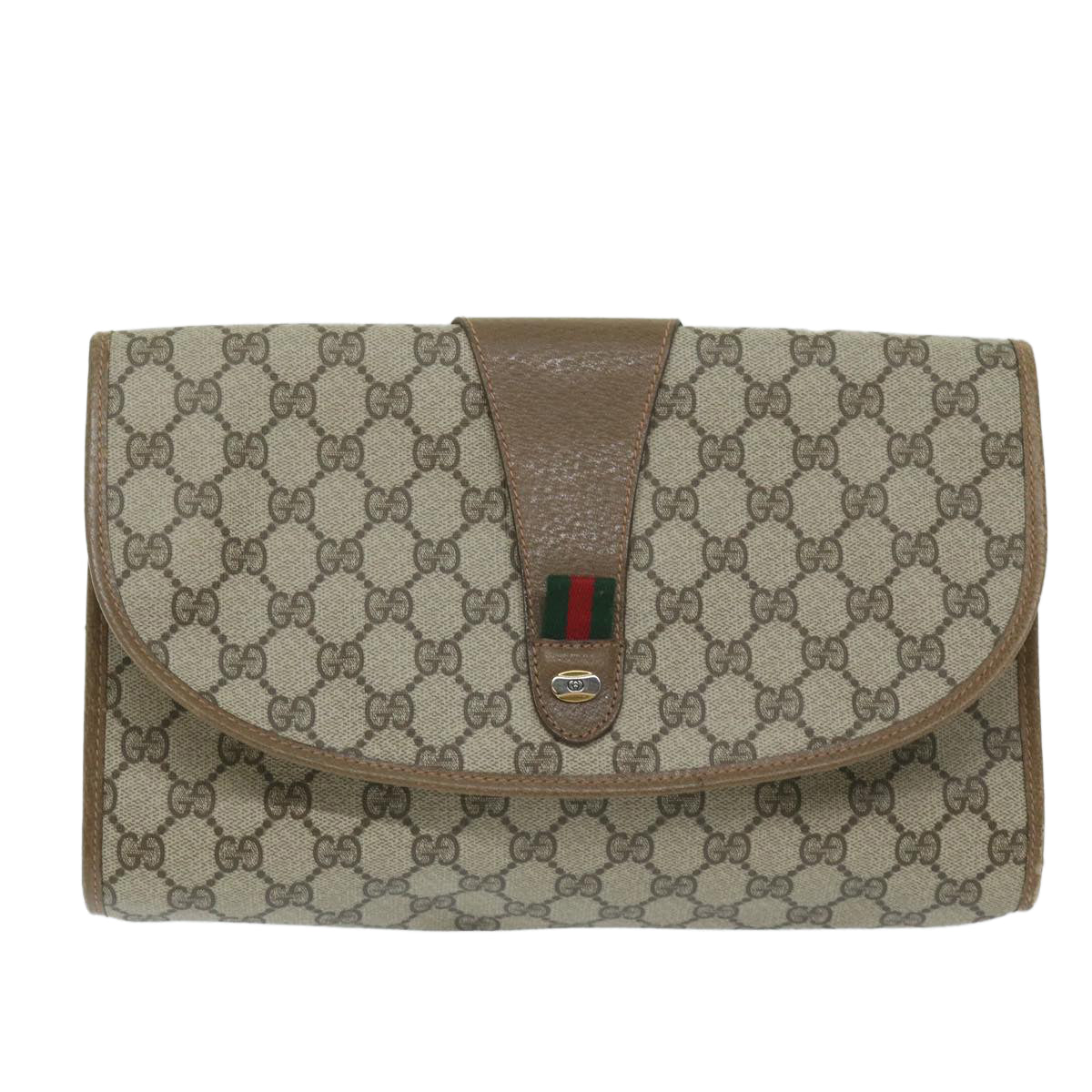 GUCCI GG Supreme Web Sherry Line Clutch Bag Beige Red 89 01 031 Auth ep2873